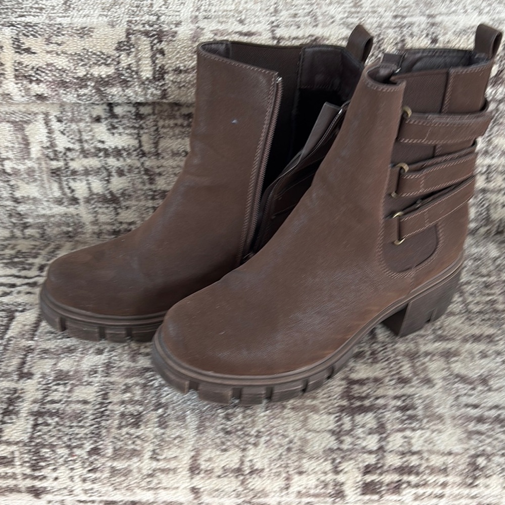 Brown Chunky Heel Ankle Boots